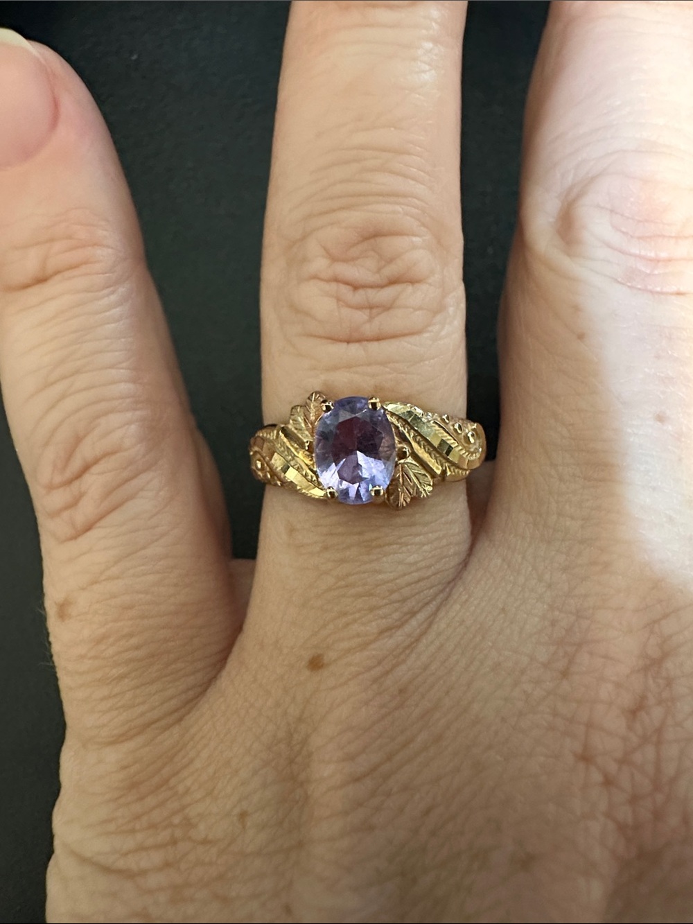 Black Hills Gold Leaf Ring with Amethyst Stone